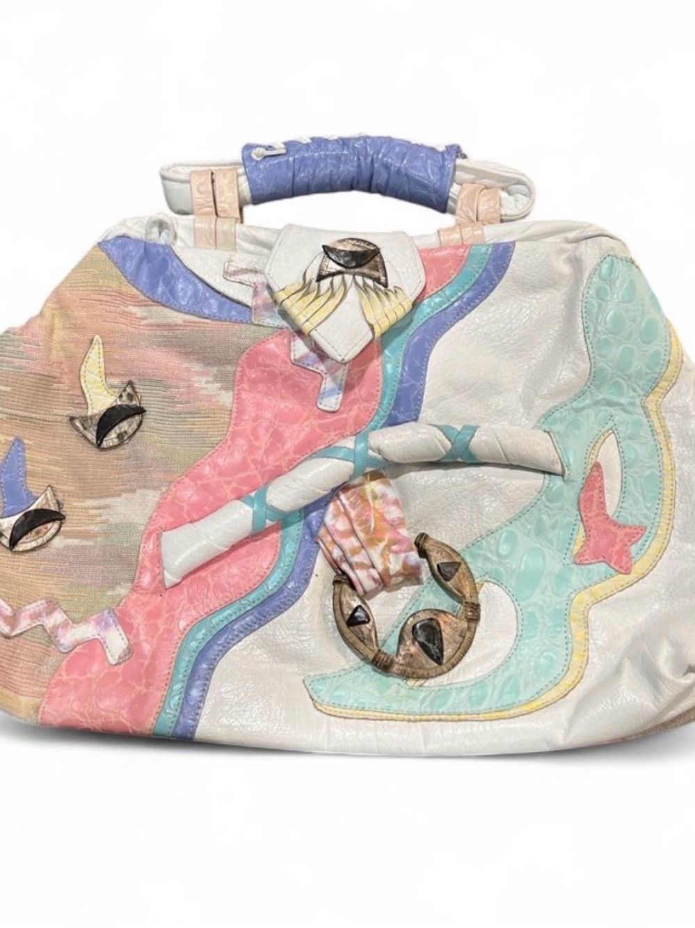 Vintage 1980s Pastel Multicolor Leather Bag